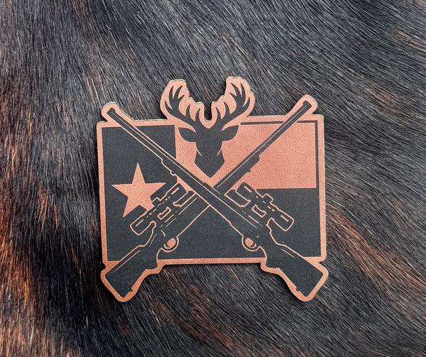 Engraved Deer Hunting Texas Flag