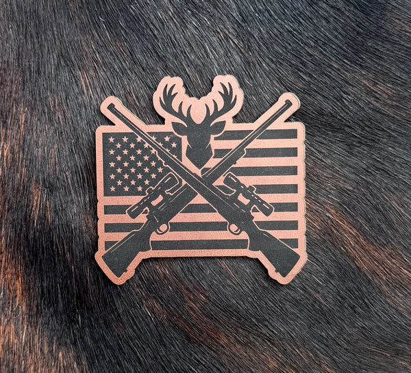 Engraved Deer Hunting American Flag Patch