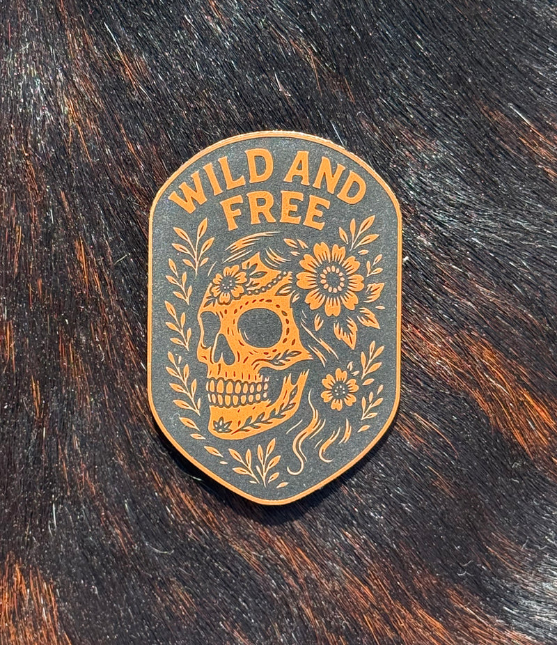 Engraved Wild and Free Skull Patch